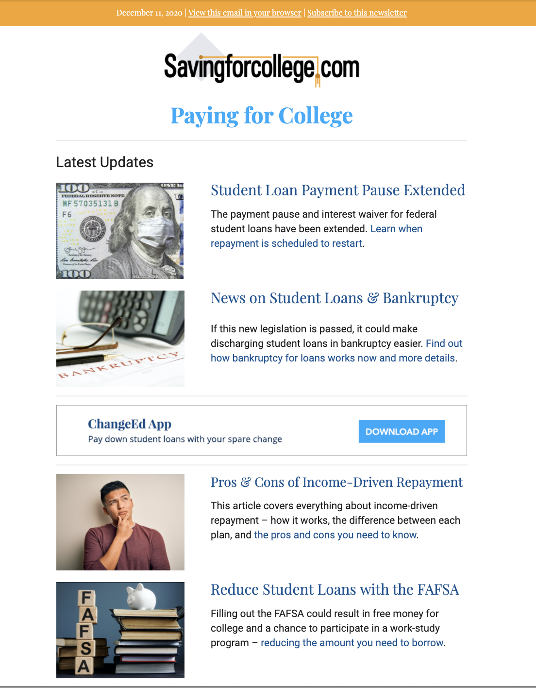Paying for College Newsletter